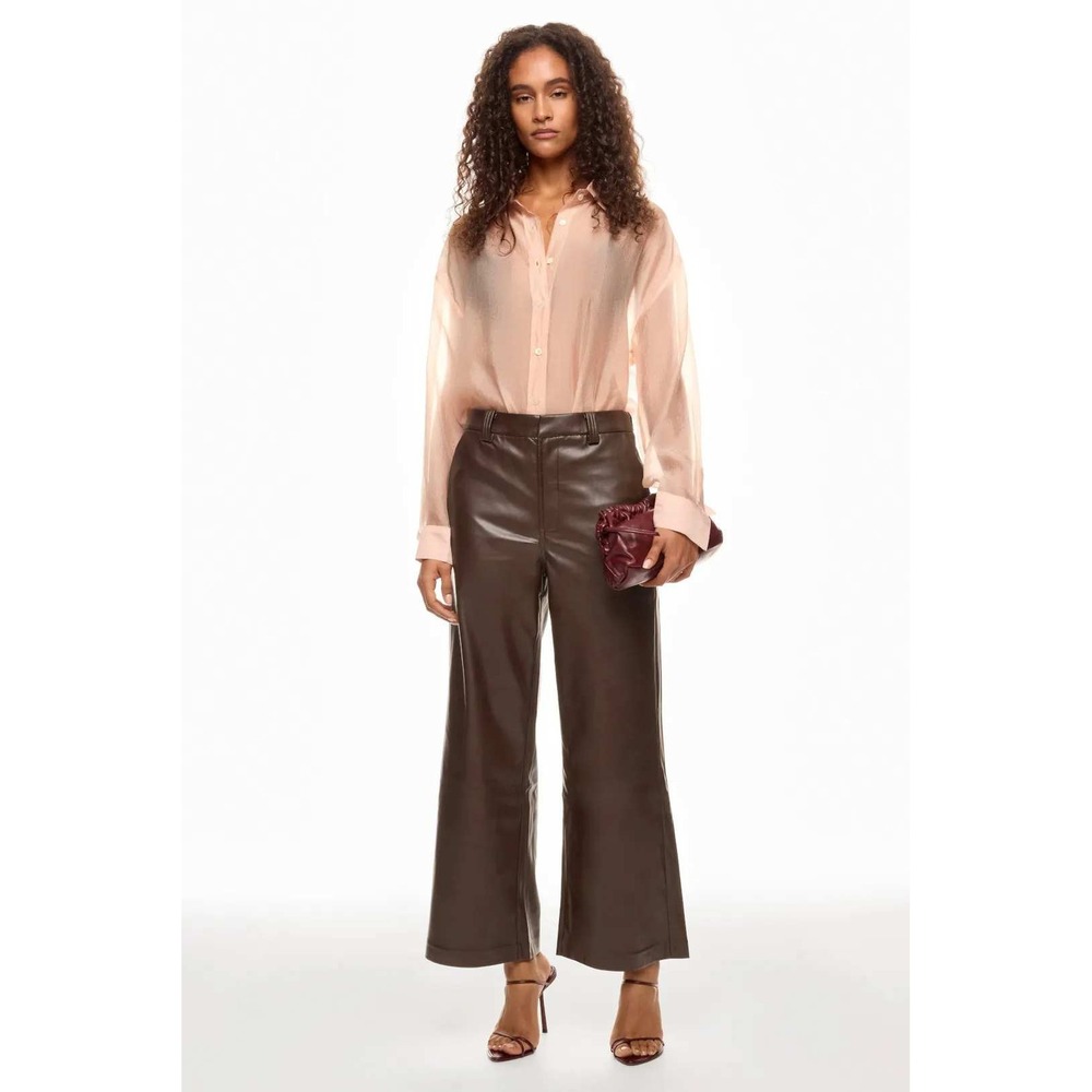 Joes Jeans Faux Leather Wide Leg Pants Brown Mahogany High Rise Size 27